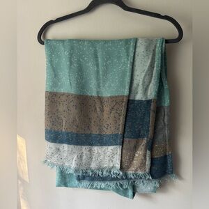 Striped Lightweight Scarf in Pale Teal, Navy & Taupe